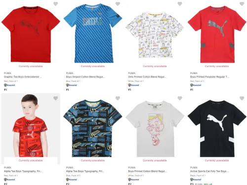 Image of Loot : Puma Kids' T Shirts starting @ ₹ 1