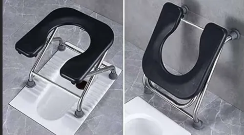 Image of LORCO Stainless Steel Frame Comfortable Safe Toliet Commode Shower Chair (Steel, Black)