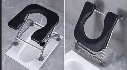LORCO Stainless Steel Frame Comfortable Safe Toliet Commode Shower Chair (Steel, Black)