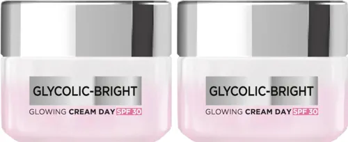 Image of L'Oréal Paris Glycolic Bright Day Cream with SPF 30, Brightens Dark Spots, 15ml, Pack of 2 (30 ml)