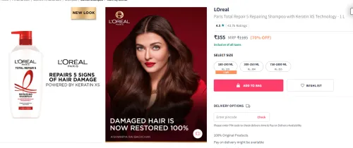 Image of LOreal Paris Total Repair 5 Repairing Shampoo with Keratin XS Technology - 1 L