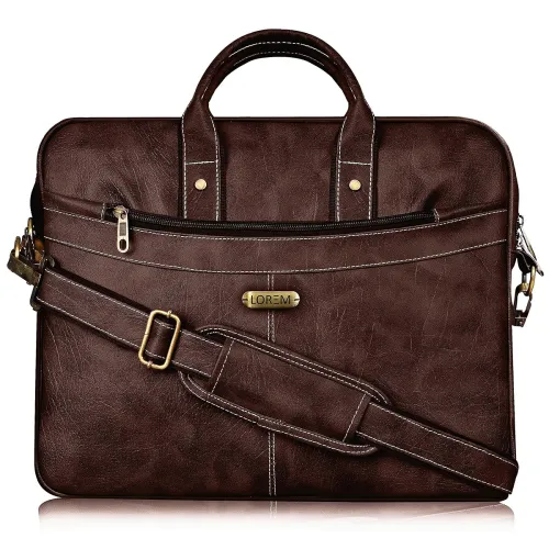 Image of LOREM Brown Faux Leather 10L Laptop Messenger Bag 