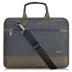LOREM Grey & Khaki Faux Leather 10L Laptop Messenger Bag for Men & Women BG35-UFBG
