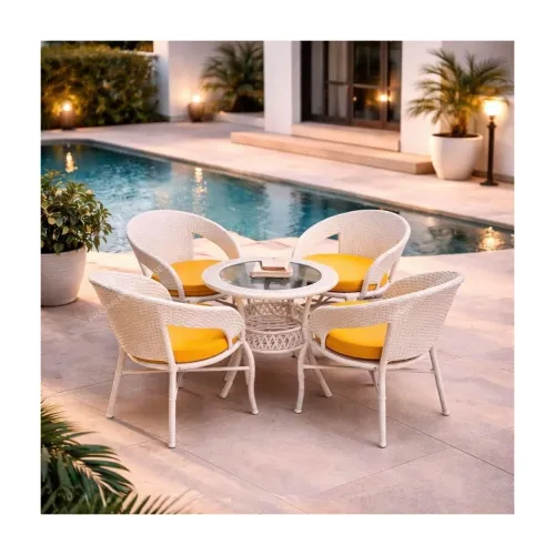Image of Lotey Outdoor D-12 Chairs Table Set 4+1 Wicker Patio Furniture Sets 4 Chair