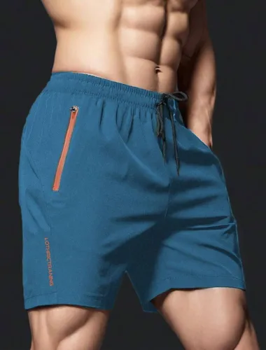 Image of LOTHRIC Solid Men Blue Gym Shorts