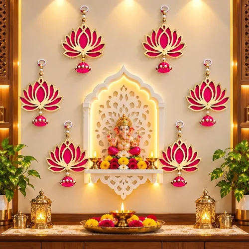 Image of Lotus Hanging for Decoration | Handmade Wall Decor with Jhumki Style