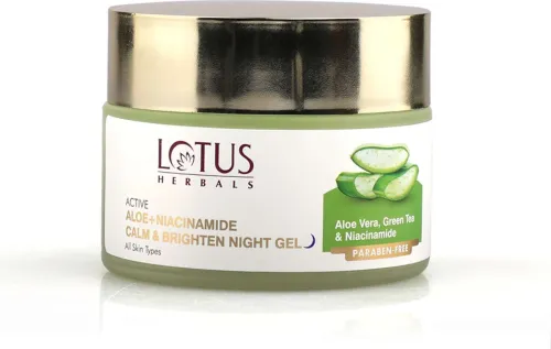 Image of LOTUS HERBALS Active Aloe + Niacinamide Calm & Brighten Night Gel | Paraben Free (50 g)
