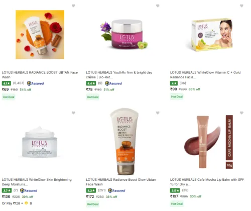 Image of Lotus Herbals Beauty Products Starting at ₹69
