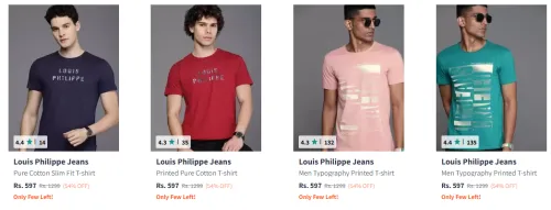Image of Louis Philippe Men Fashion T-shirt Minimum 50% Discount