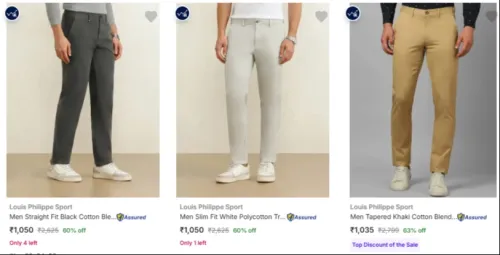 Image of Louis Philippe Sport Men's Trousers at minimum 63% Discount