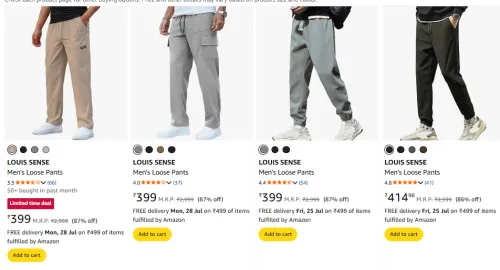 Image of LOUIS SENSE Men's Pants Upto 85% Discount