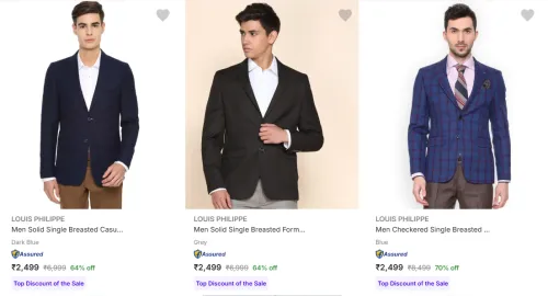 Image of Louis Philippe Men's Readymade Blazers upto 70% Discount