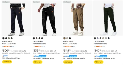 Image of LOUIS SENSE Men's Loose Pants upto 90% Discount