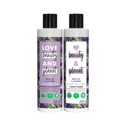 Image of Love Beauty & Planet Argan Oil & Lavender Anti-Frizz Smoothening Shampoo & Conditioner