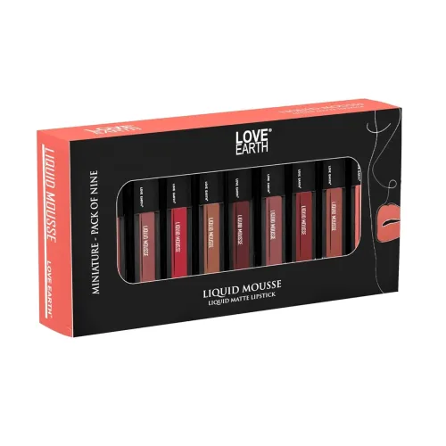 Image of LoveEarth Matte Lipstick Set – 9 Mini, Waterproof & Long-Lasting