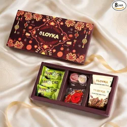 LOYKA Bond & Brittle Rakhi Gift Hamper for Brother & Sister - 8 Inclusions - Premium Almond Brittle Gold, Brownie & Paancho Chocolate Sweets Combo Box with Rakhi, Roli Chawal - Rakshabandhan...