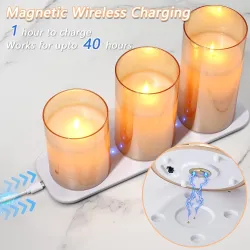 LTETTES Rechargeable LED Candles with USB C Type Wireless Charging Pad | Real Wax Flameless Pillar Candles with Remote Control | Flickering Wick for Home Decor, Wedding, Birthday & Gifting |...
