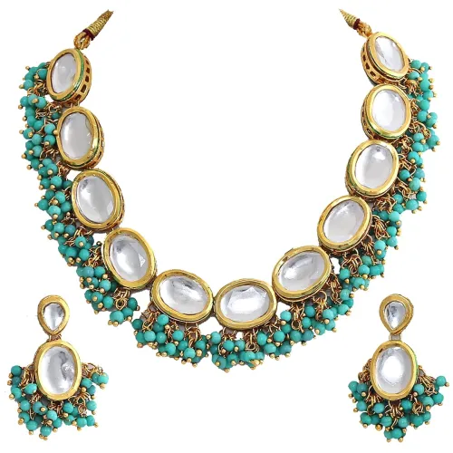 Image of LUCKY JEWELLERY Back Meenakari 18k Gold Plated Earring Combo Jewellery Set Uncut