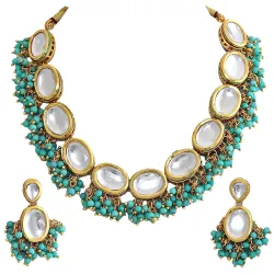 LUCKY JEWELLERY Back Meenakari 18k Gold Plated Earring Combo Jewellery Set Uncut