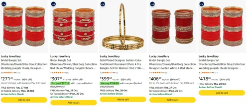 Image of Lucky Jewellery Bridal Bangle Set Dhanteras/Diwali/Bhai Dooj Collection Red