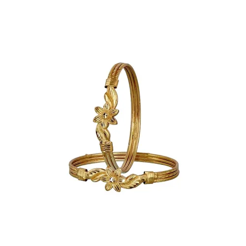 Image of Lucky Jewellery Gold Plated Floral Design Golden Color Traditional Ethnic 2 Pcs