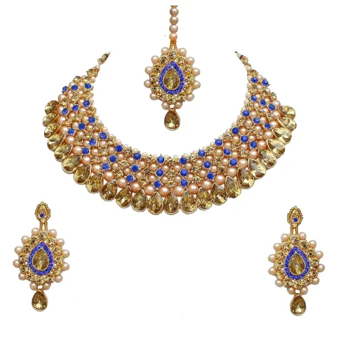 Image of Lucky Jewellery Stunning Stone Gold Plated Necklace Set for Girls & Women (726-ISS-823-G-Parent)