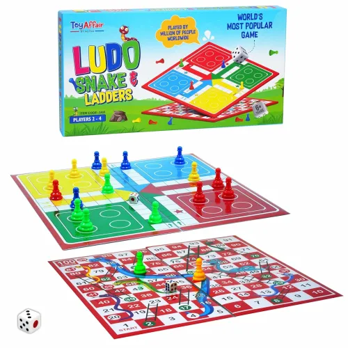 Image of Ludo and Snakes and Ladders Board Game (46 x 46 cm) Double Sided Family Board Game with Dice and Pawns for Kids and Adul