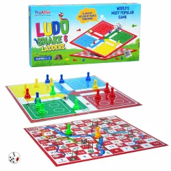 Ludo and Snakes and Ladders Board Game (46 x 46 cm) Double Sided Family Board Game with Dice and Pawns for Kids and Adul