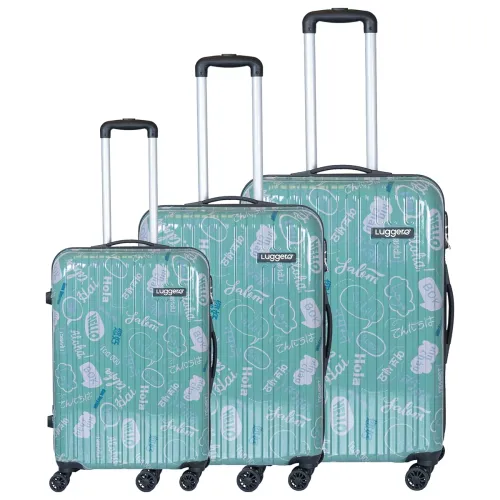 Image of Luggero - Film Classic Light-Weight & Durable Polycarbonate Hello Green Unisex Hard Luggage|Set of 3