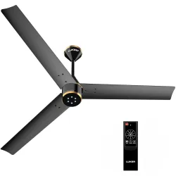 LUKER JVLuker USA Crown 1200mm BLDC Ceiling Fans with Remote, BEE 5 star Rated Energy Saving Ceiling Fan for Living Room, High Air Delivery with LED Indicators, Black-Black-Gold