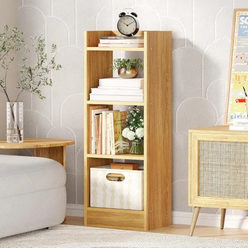 Image of Lukzer 3 Layer Engineered Wood Multipurpose Rack Bookshelf Storage Organizer Stand (MR-010 /Light Oak /80x33x22cm)