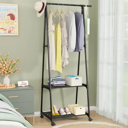 Image of Lukzer A-Shape Garment Rack with 2 Bottom Shelves