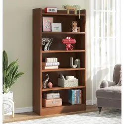 Lukzer Engineered Wood 6 Tier Bookcase Open Book Shelf Storage Cabinet