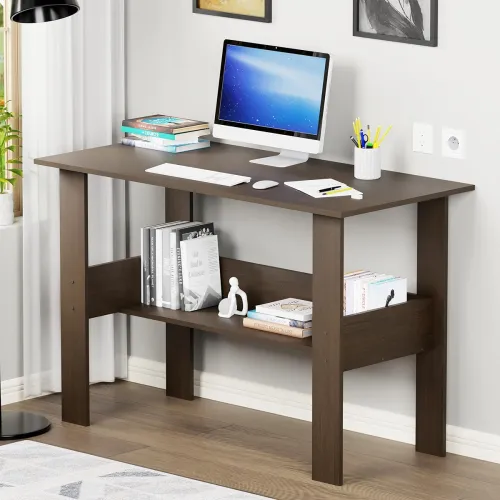 Image of Lukzer Engineered Wood Computer Desk with One Tier Shelves Laptop Study Table for Office Home Workstation Writing Modern
