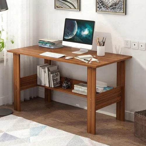 Image of Lukzer Engineered Wood Computer Desk with One Tier Shelves | ST-004/Oak Brown | 