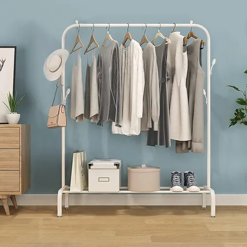 Image of Lukzer Heavy-Duty Metal Garment Rack with Bottom Storage Shelf