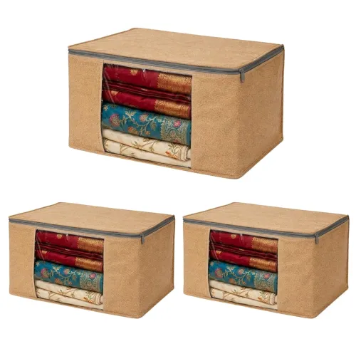 Image of Lukzer Non-Woven Leather Printed Saree Covers for Storage with Transparent Window & Zip |