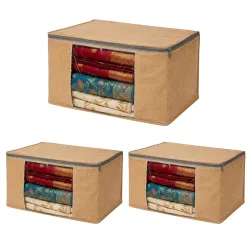 Lukzer Non-Woven Leather Printed Saree Covers for Storage with Transparent Window & Zip |