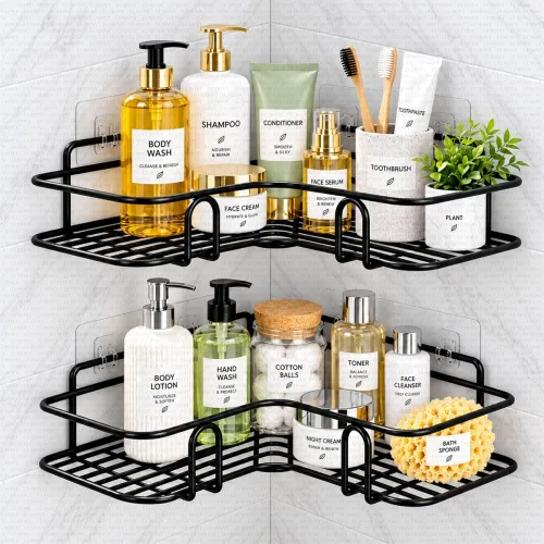 Image of LUMONY® Set of 2 Bathroom Organiser Without Drill | Metal Corner Shelf Rack