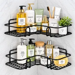 LUMONY® Set of 2 Bathroom Organiser Without Drill | Metal Corner Shelf Rack