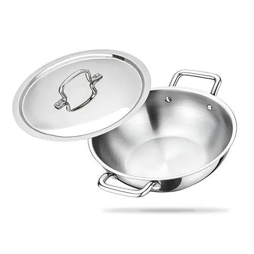 Image of LUMORA Triply Stainless Steel Kadhai with Lid, 26 cm (3.5 L), Heavy Bottom Kadai