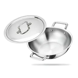 LUMORA Triply Stainless Steel Kadhai with Lid, 26 cm (3.5 L), Heavy Bottom Kadai