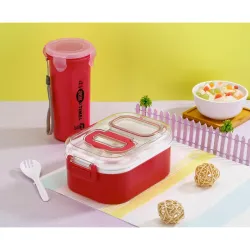 Lunch Box with Water Bottle Set for Office & School, Leak Proof Plastic Tiffin Box with Compartments, BPA Free Food Storage Container for Kids & Adults, Microwave Safe Meal Box