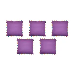Lushomes 18x18-Inch Boho Tassel & Pom-Pom Cushion Covers (Purple, Set of 5)
