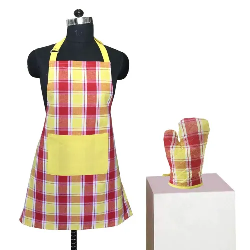 Image of Lushomes Checks Kitchen Cooking Apron Set for Women, apron for men, cooking aprons for women, kitchen apron for men, apr