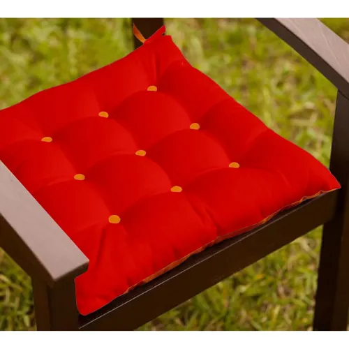 Image of Lushomes Half Panama Bi-Color Red Red and Sun Orange Dinning Chair Pad Cushion with 9+9 Buttons and 4 Strings (Single pc