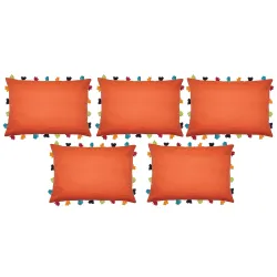 Lushomes Plain Cotton Cushion Cover/Pillow Cover (14 x 20 (Set of 5), Red)