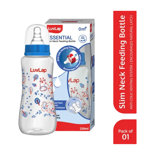 Image of LuvLap Anti-Colic Slim Neck Feeding Bottle (250ml)