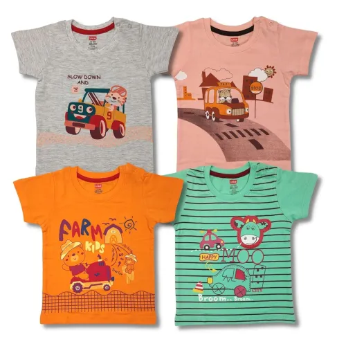 Image of LuvLap Baby Boys Regular Fit Half Sleeves Boys T-Shirts Pack of 4