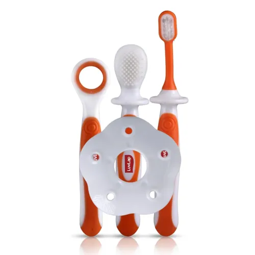 Image of LuvLap Baby Training Toothbrush Set (3 Pcs, White/Orange)